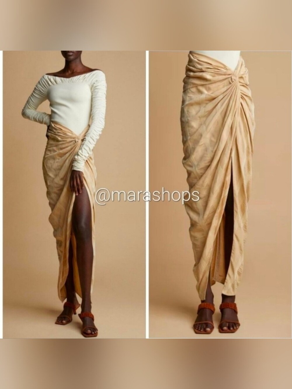 Khaite Louie Drape Beige Striped Skirt